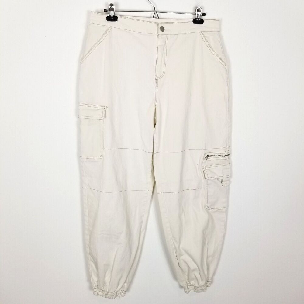 Rachel Paige Women Light Weight Wide Leg Cargo Parachute Joggers Size XL Creme